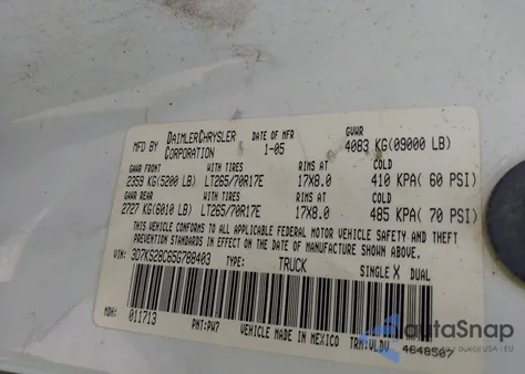 2005 Dodge Ram 2500 St/Slt из США, поврежденный, VIN 3D7KS28C65G788403